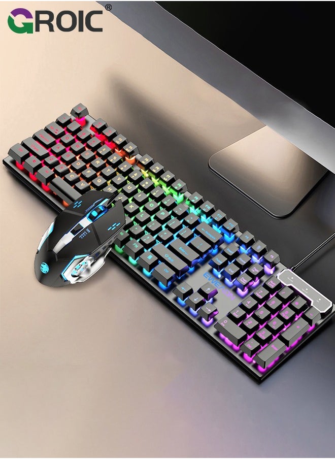 104 Keys Gaming Keyboard and Mouse Combo with RGB Computer Keyboard, All-Metal Panel, Waterproof Light Up PC Keyboard, USB Wired Keyboard Gaming for MAC Xbox PC Gamer