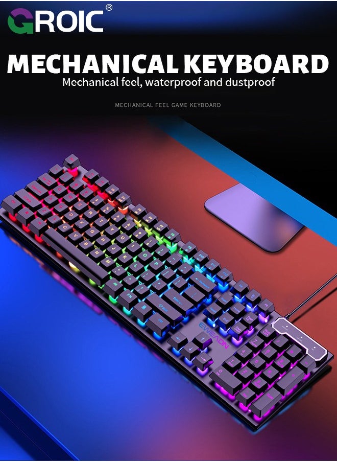 104 Keys Gaming Keyboard and Mouse Combo with RGB Computer Keyboard, All-Metal Panel, Waterproof Light Up PC Keyboard, USB Wired Keyboard Gaming for MAC Xbox PC Gamer