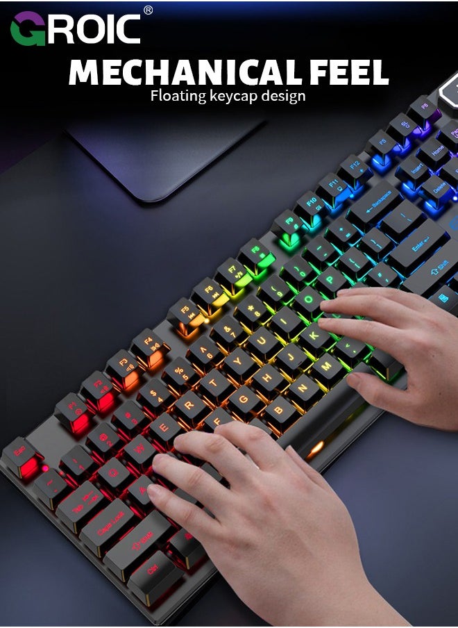 104 Keys Gaming Keyboard and Mouse Combo with RGB Computer Keyboard, All-Metal Panel, Waterproof Light Up PC Keyboard, USB Wired Keyboard Gaming for MAC Xbox PC Gamer