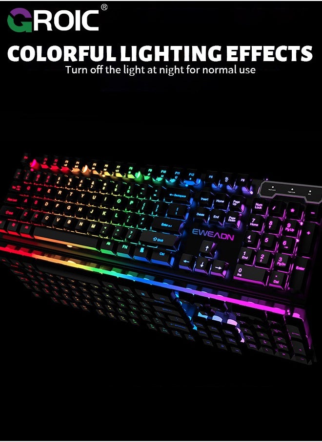 104 Keys Gaming Keyboard and Mouse Combo with RGB Computer Keyboard, All-Metal Panel, Waterproof Light Up PC Keyboard, USB Wired Keyboard Gaming for MAC Xbox PC Gamer