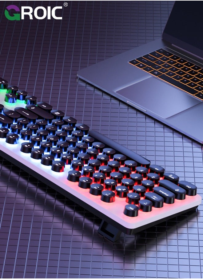 Gaming Keyboard and Mouse Set, LED Backlit Mechanical Feel Business Office Keyboard Colorful Breathing Backlit Gaming Mouse for Working or Primer Gaming, Office Device