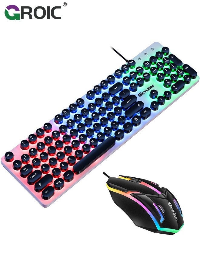 Gaming Keyboard and Mouse Set, LED Backlit Mechanical Feel Business Office Keyboard Colorful Breathing Backlit Gaming Mouse for Working or Primer Gaming, Office Device