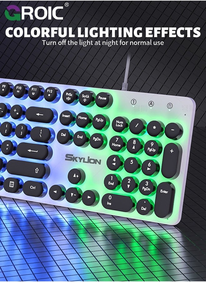 Gaming Keyboard and Mouse Set, LED Backlit Mechanical Feel Business Office Keyboard Colorful Breathing Backlit Gaming Mouse for Working or Primer Gaming, Office Device