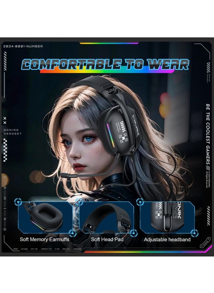 ONIKUMA GT808 Tri-mode Headphones 2.4G Multi-Mode Blue tooth V5.3 Hifi Earphones & Headphones RGB Wired Gaming Headset With Mic