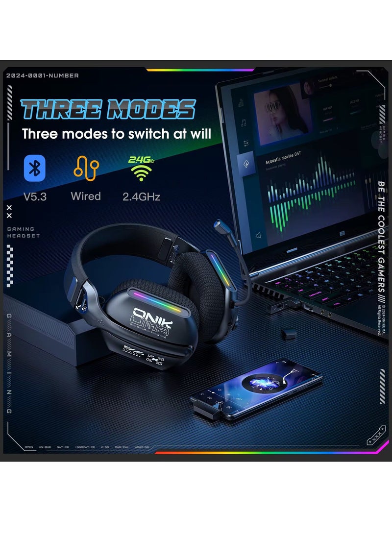 ONIKUMA GT808 Tri-mode Headphones 2.4G Multi-Mode Blue tooth V5.3 Hifi Earphones & Headphones RGB Wired Gaming Headset With Mic