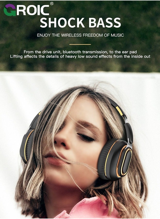 Portable Wireless Headphones, Foldable Lightweight Over-Ear Headphones, Ergonomically Designed Bluetooth Headphones, Soft and Comfortable for Office, School, Travel, Sports