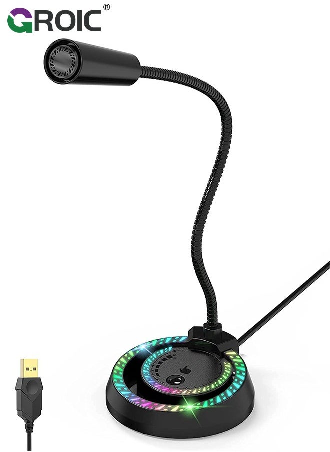 USB Recording Microphone with RGB LED Light Stand for Laptop YouTube Live Broadcast Karaoke Gamers Computer Microphone