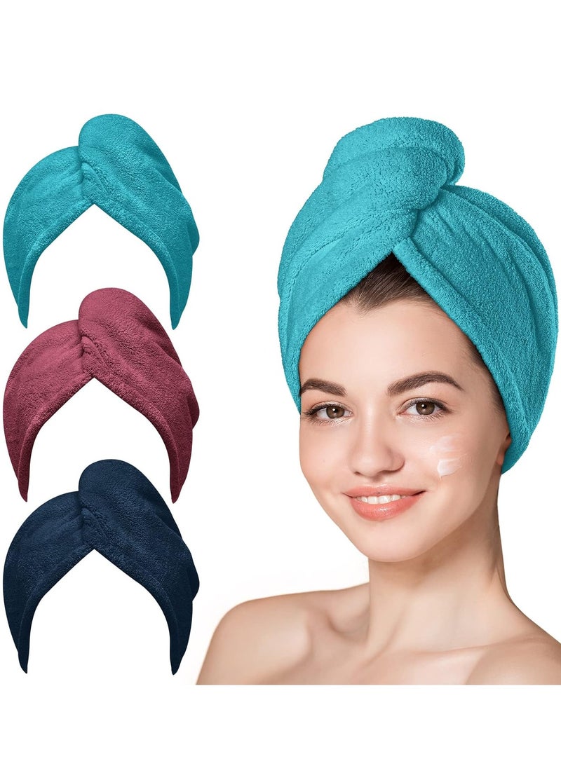 Hicober Microfiber Hair Towel, 3 Packs Hair Turbans for Wet Hair, Drying Hair Wrap Towels for Curly Hair Women Anti Frizz (Plum,Navy,Aqua Green)