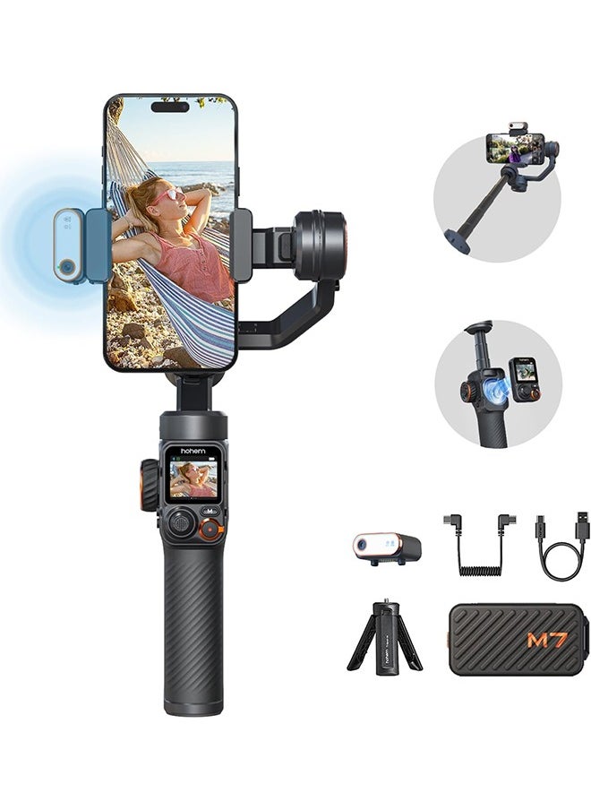 Hohem iSteady M7 Gimbal Stabilizer for Smartphone, Magnetic AI Tracker Fill Light, Detachable Touchscreen Remote Controller, Built-in Extension Rod, 500g Payload Gimbal Stabilizer for iPhone Android