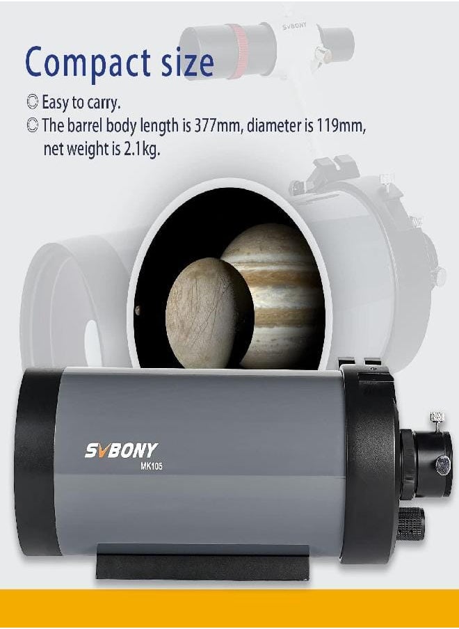 MK105 Telescope, 105mm Aperture Maksutov Cassegrain OTA, Dielectric Coatings Catadioptric Telescope, for Planetary Visual and Photography with 160mm Dovetail Plate