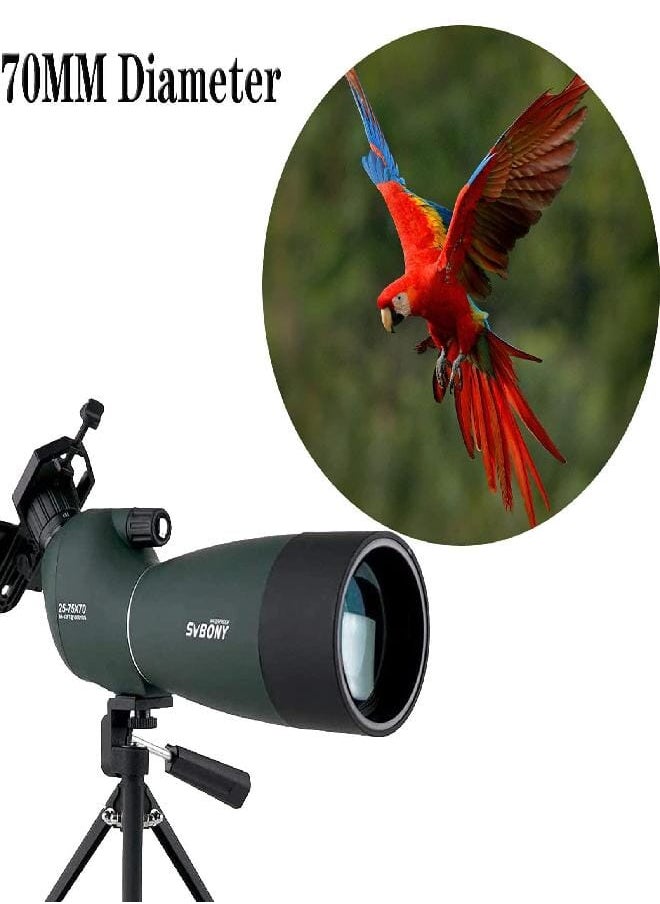 SV28 Spotting Scopes with Tripod,Hunting,25-75x70,Angled,Waterproof,Range Shooting Scope,with Phone Adapter,Compact, for Target Shooting,Birding,Wildlife Viewing