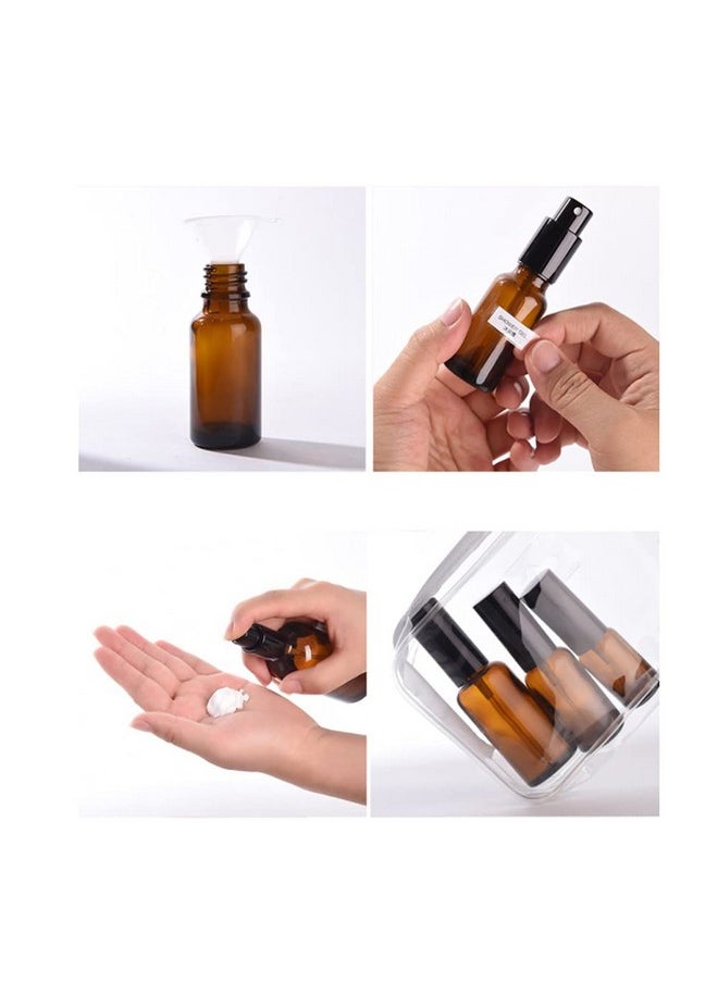 6Pcs 30Ml 1 Oz Empty Refillable Amber Glass Lotion Bottles Portable Pump Bottles Makeup Sample Storage Holders Oil Shampoo Sample Containers