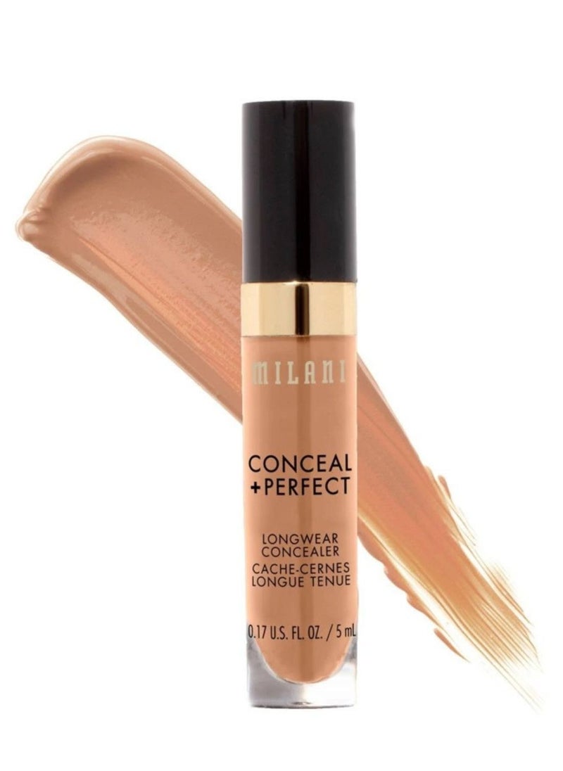 Milani Conceal + Perfect Longwear Concealer in 140 Pure Beige – Full Coverage, Lightweight Formula, 16-Hour Wear, Hydrating and Crease-Proof for Flawless Skin, 0.17 fl oz