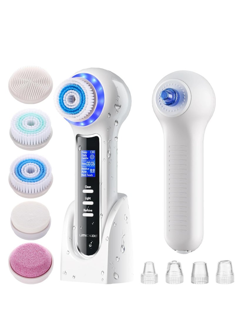 Face Scrubber Exfoliator with LCD Screen,Rechargeable Facial Cleansing Brush IPX7 Waterproof 3 in 1 Blackhead Remover Vacuum for Exfoliating,Massaging and Deep Pore Cleansing