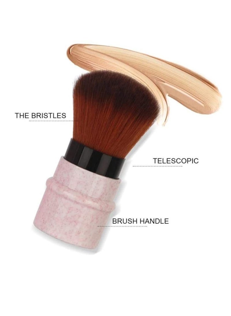 Retractable Kabuki Brushes Powder Brush Foundation Brush Blush Brush Face Blender Mineral Blending Buffing Concealer Brush Makeup Brush Portable With Cover - Pink