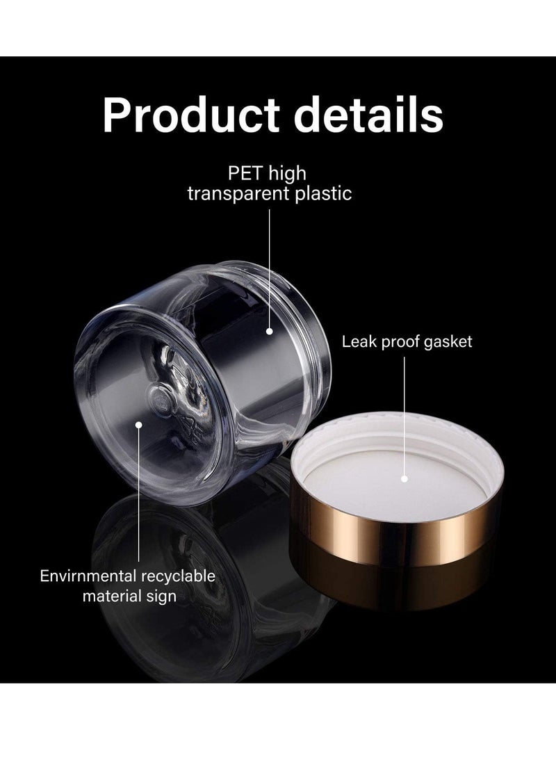 SATINIOR 24 Pieces Empty Clear Plastic Jars with Lids Round Storage Containers Wide-Mouth for Beauty Product Cosmetic Cream Lotion Liquid Butter Craft and Food (Gold Lid, 2 oz)