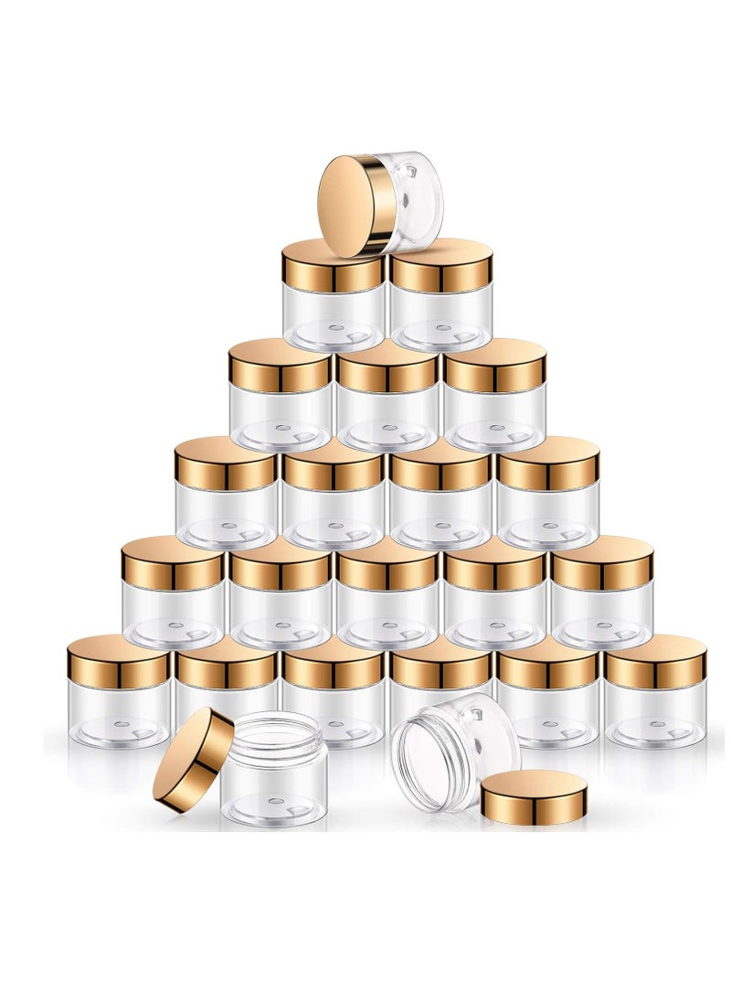 SATINIOR 24 Pieces Empty Clear Plastic Jars with Lids Round Storage Containers Wide-Mouth for Beauty Product Cosmetic Cream Lotion Liquid Butter Craft and Food (Gold Lid, 2 oz)