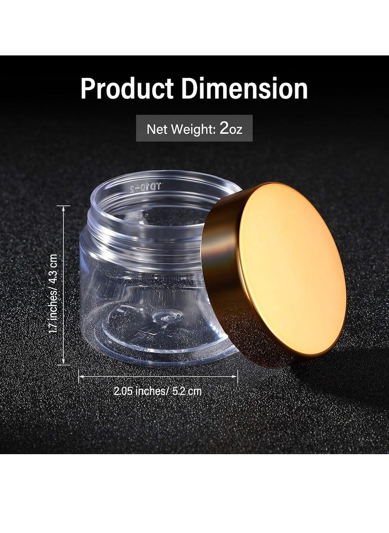 SATINIOR 24 Pieces Empty Clear Plastic Jars with Lids Round Storage Containers Wide-Mouth for Beauty Product Cosmetic Cream Lotion Liquid Butter Craft and Food (Gold Lid, 2 oz)