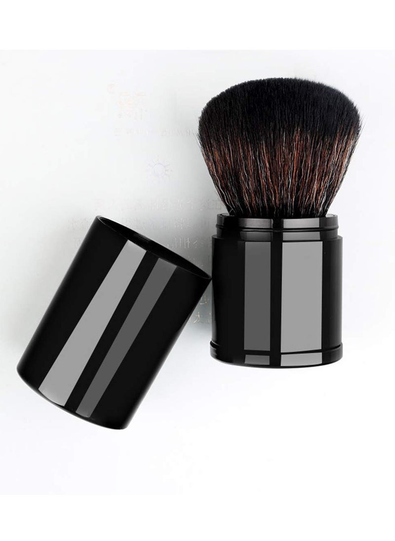 Retractable Powder Brushes Foundation Brush Blush Brush Bronzer Brush Face Blender Brush Professional Mineral Blending Buffing Kabuki Makeup Application Portable With Cover - Black