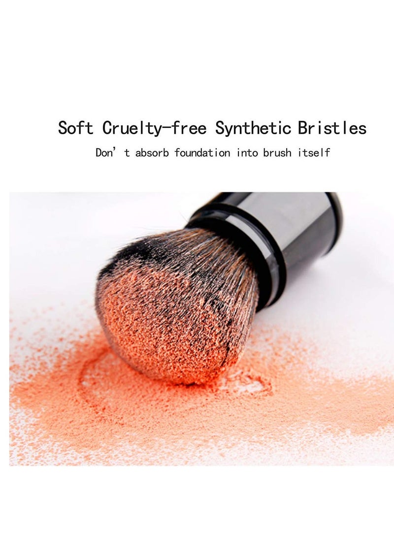 Retractable Powder Brushes Foundation Brush Blush Brush Bronzer Brush Face Blender Brush Professional Mineral Blending Buffing Kabuki Makeup Application Portable With Cover - Black