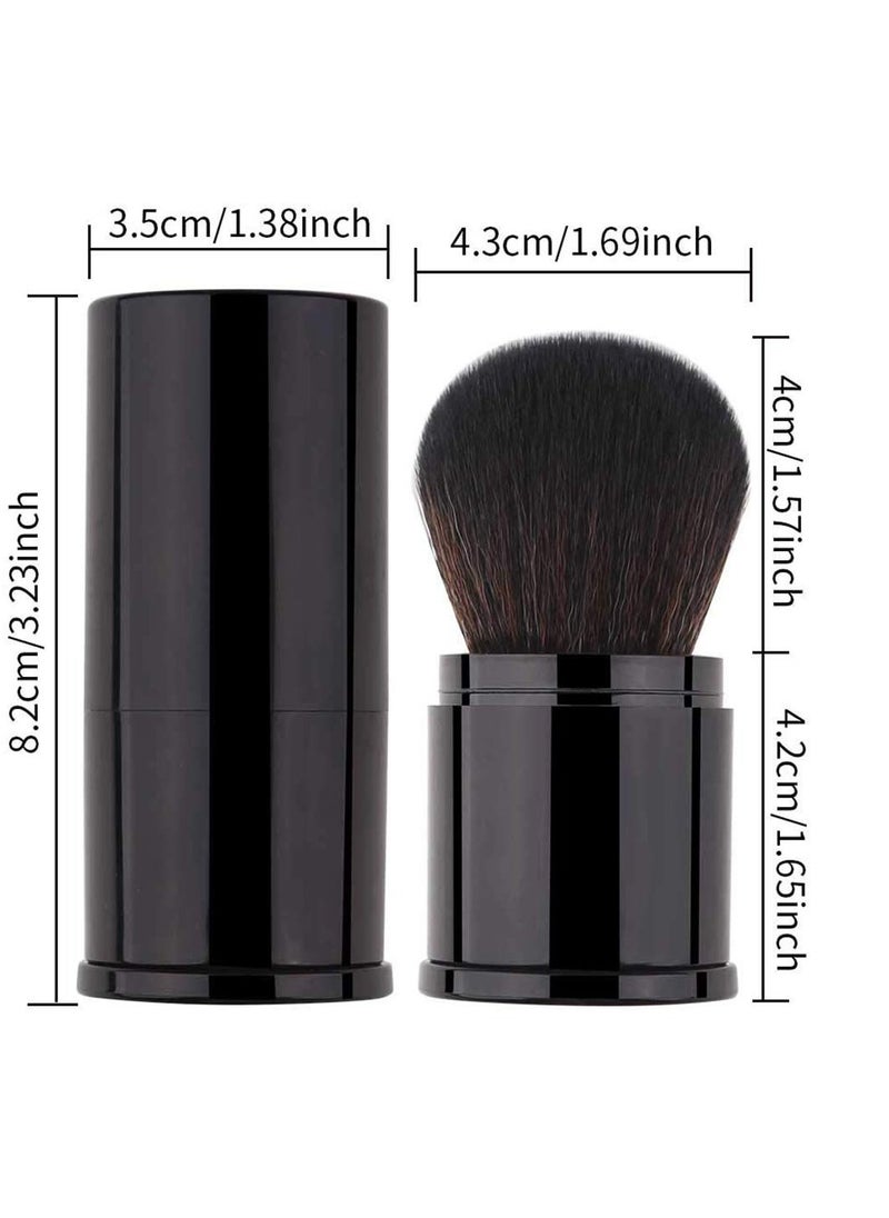 Retractable Powder Brushes Foundation Brush Blush Brush Bronzer Brush Face Blender Brush Professional Mineral Blending Buffing Kabuki Makeup Application Portable With Cover - Black