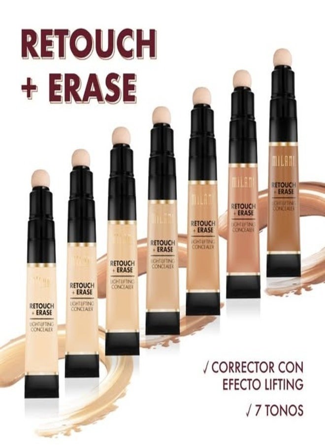 Milani Retouch + Erase Lifting Concealer 7ml - Shade 06 Deep Honey – Full-Coverage Lightweight Concealer for Flawless Skin, Brightening Effect, and Long-Lasting Wear