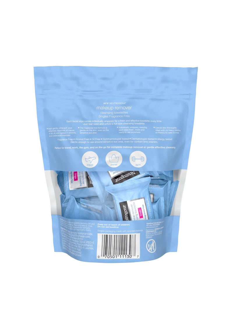 Fragrance Free Makeup Remover Cleansing Towelette Singles Individually Wrapped Daily Face Wipes 20 ct