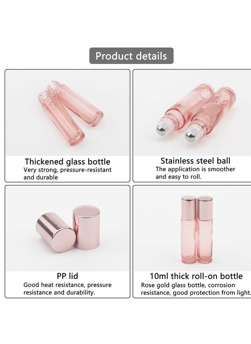 8 Pcs Roller Bottles Set, 10 ml (1/3 oz) Roller Bottles with Funnels & Opener, Glass Roll-on Bottles Vials for Perfumes Aromatherapy Essential Oils Liquid, Rose Gold