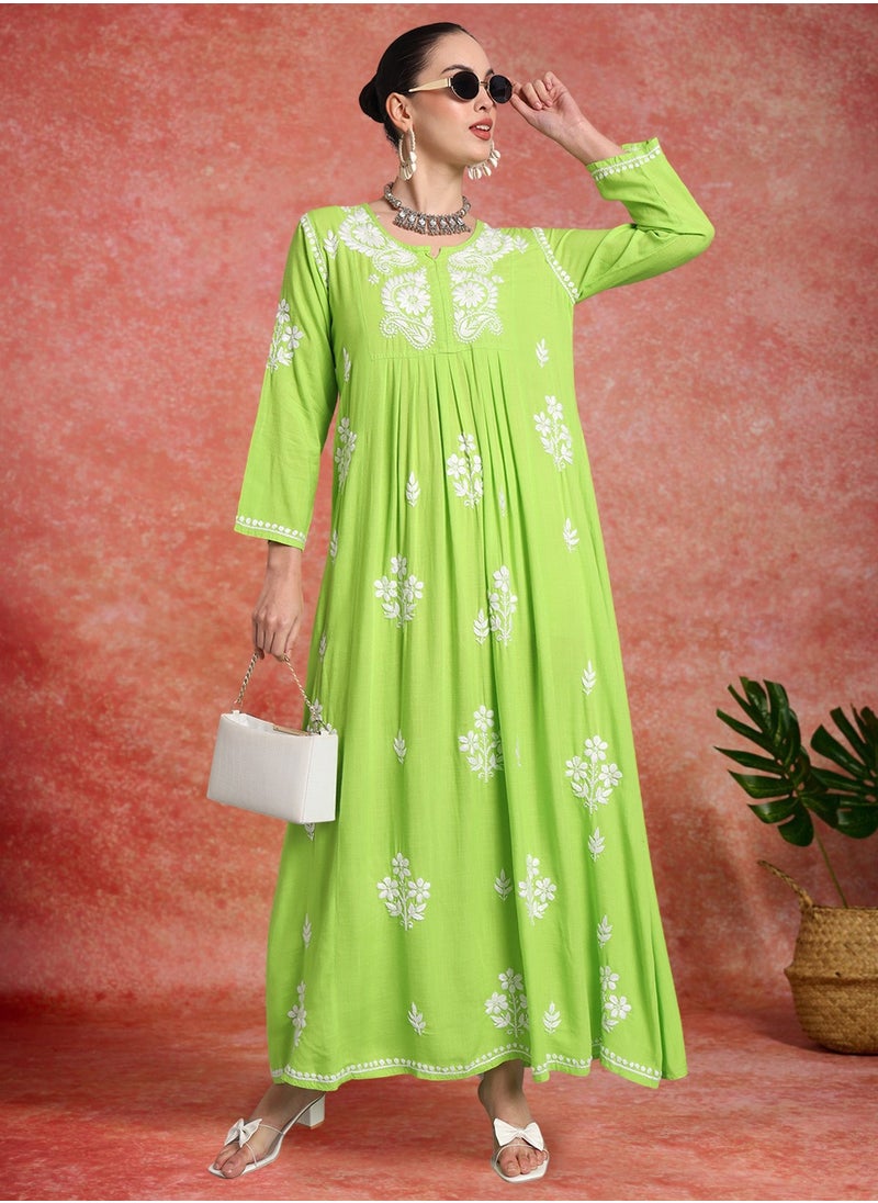 Hand Embroidered Chikankari Rayon Jalabiya-AL4012