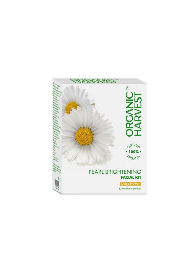 Organic Harvest Pearl Brightening Facial Kit: Powered by Daisy Flower | For Radiant Skin | Anti-Aging Treatment for Men & Women | Free from Sulphates & Parabens | 100% Certified Organic by USDA – 40gm