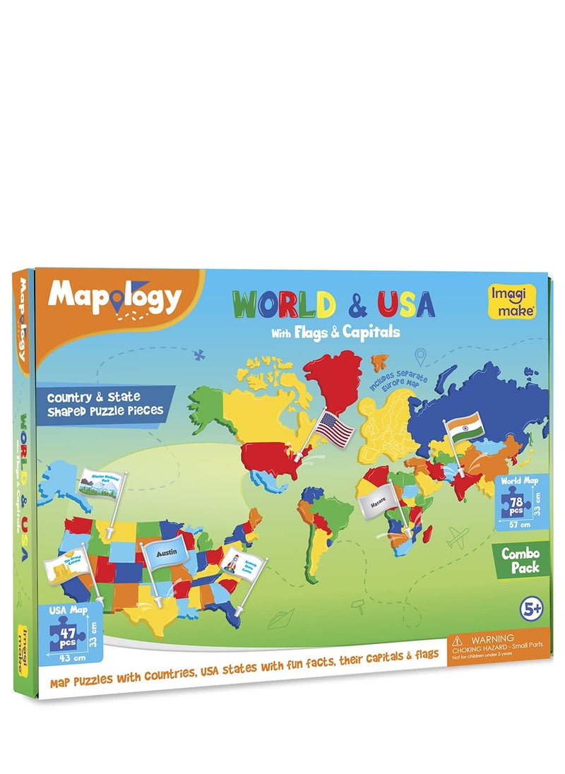 Imagimake : Mapology World And Usa With Capitals- Learn World And Usa States Along With Their Capitals And Fun Facts- Fun Jigsaw Puzzle- Educational Toy For Kids Above 5 Years