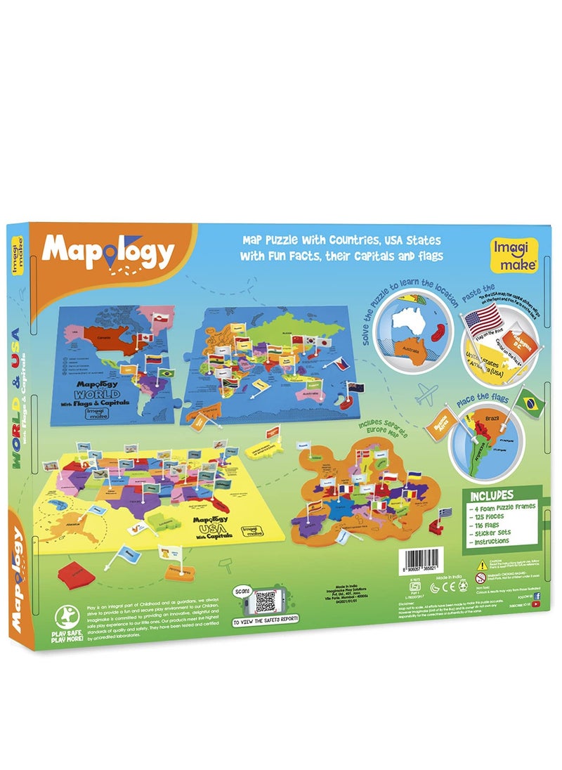 Imagimake : Mapology World And Usa With Capitals- Learn World And Usa States Along With Their Capitals And Fun Facts- Fun Jigsaw Puzzle- Educational Toy For Kids Above 5 Years