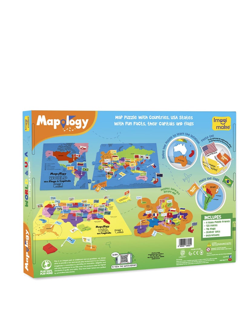 Imagimake : Mapology World And Usa With Capitals- Learn World And Usa States Along With Their Capitals And Fun Facts- Fun Jigsaw Puzzle- Educational Toy For Kids Above 5 Years