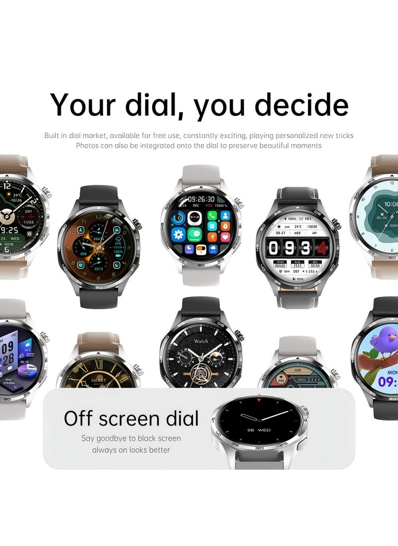 smart watch GT5  with Bluetooth calling function (answer/make calls), fitness tracking watch with sleep monitoring function, suitable for iPhone/Android, IP67 waterproof (leather brown)