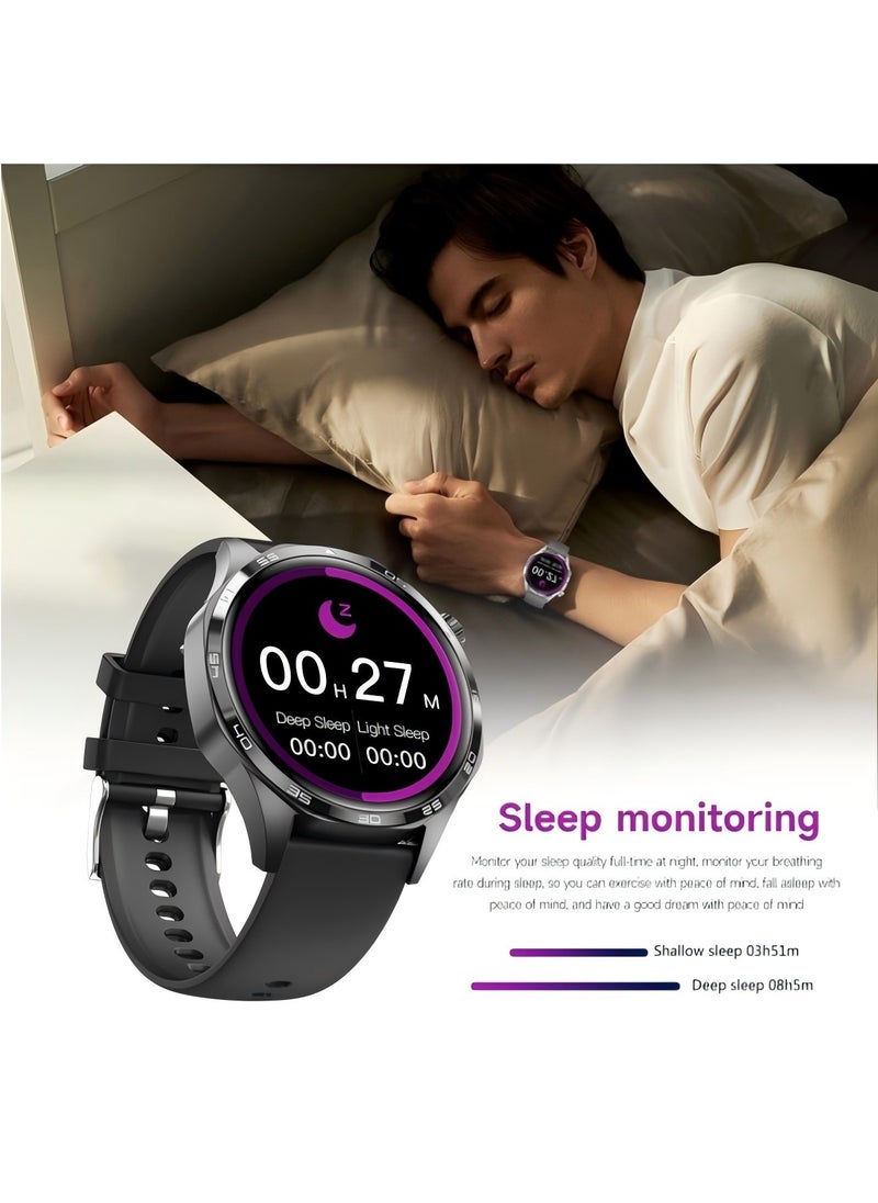 smart watch GT5  with Bluetooth calling function (answer/make calls), fitness tracking watch with sleep monitoring function, suitable for iPhone/Android, IP67 waterproof (leather brown)