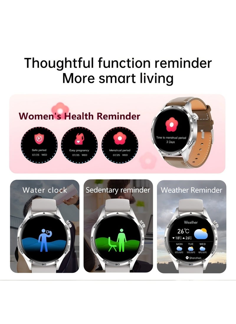 smart watch GT5  with Bluetooth calling function (answer/make calls), fitness tracking watch with sleep monitoring function, suitable for iPhone/Android, IP67 waterproof (leather brown)