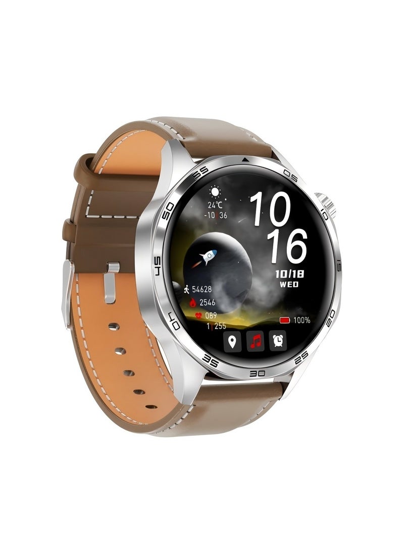 smart watch GT5  with Bluetooth calling function (answer/make calls), fitness tracking watch with sleep monitoring function, suitable for iPhone/Android, IP67 waterproof (leather brown)