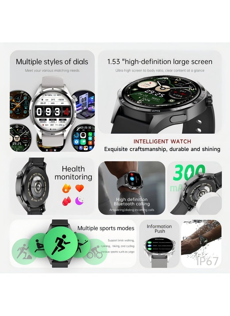 smart watch GT5  with Bluetooth calling function (answer/make calls), fitness tracking watch with sleep monitoring function, suitable for iPhone/Android, IP67 waterproof (leather brown)