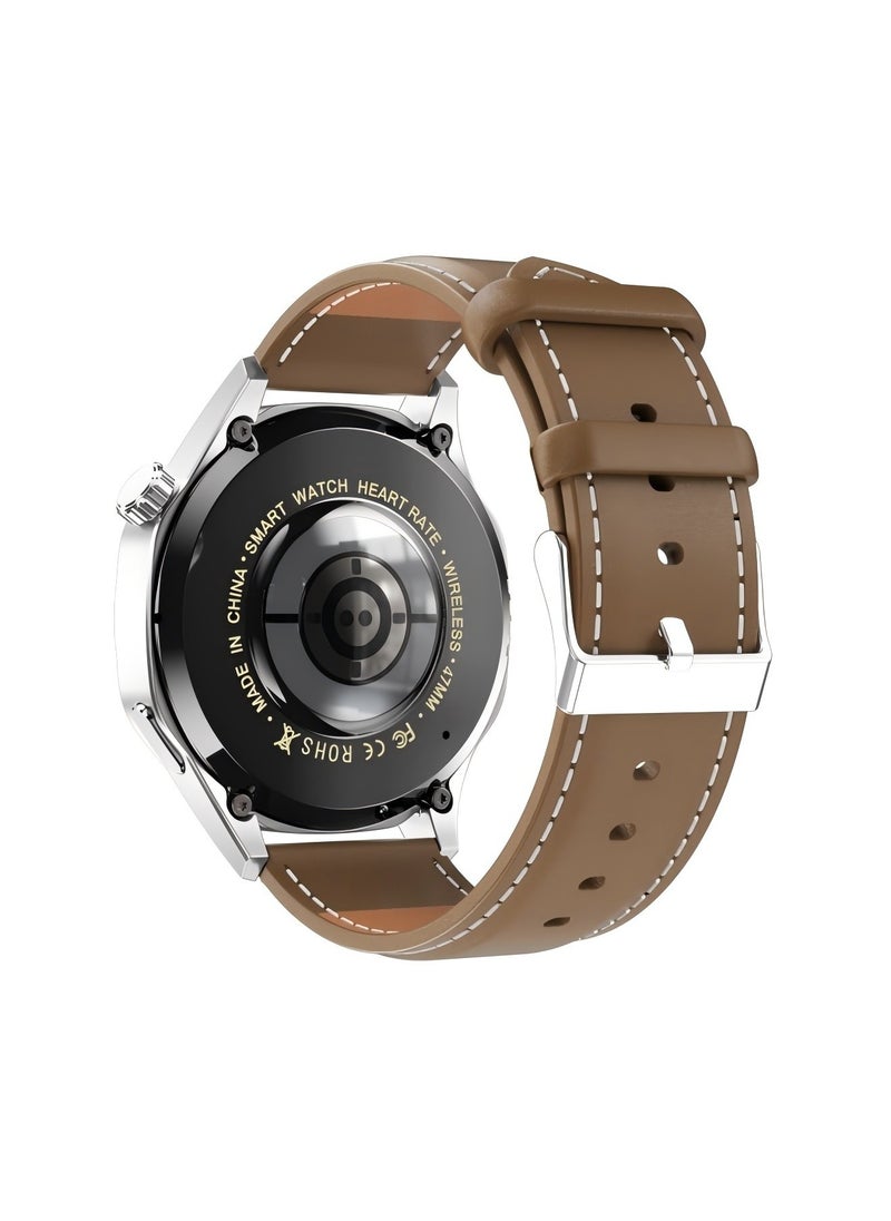 smart watch GT5  with Bluetooth calling function (answer/make calls), fitness tracking watch with sleep monitoring function, suitable for iPhone/Android, IP67 waterproof (leather brown)