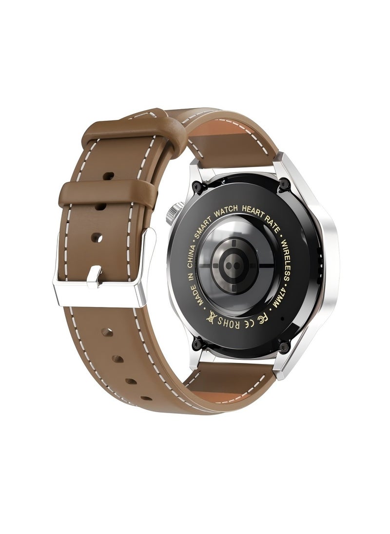 smart watch GT5  with Bluetooth calling function (answer/make calls), fitness tracking watch with sleep monitoring function, suitable for iPhone/Android, IP67 waterproof (leather brown)