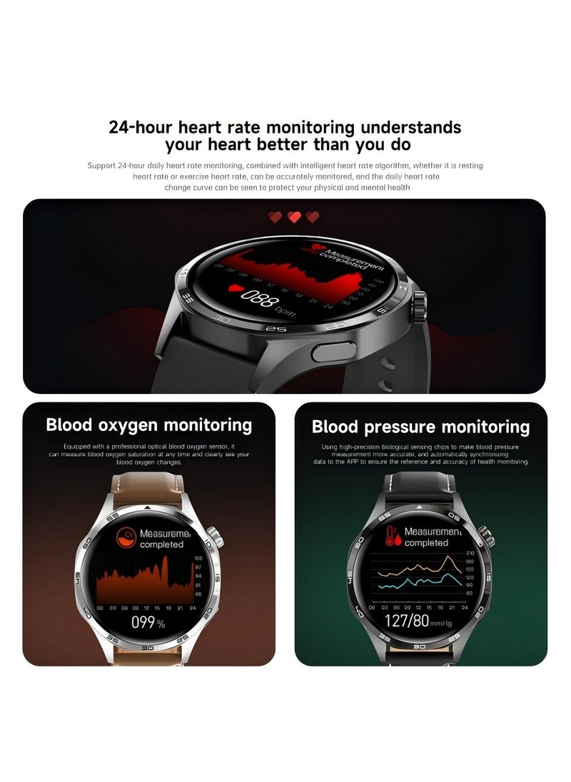 smart watch GT5  with Bluetooth calling function (answer/make calls), fitness tracking watch with sleep monitoring function, suitable for iPhone/Android, IP67 waterproof (leather brown)