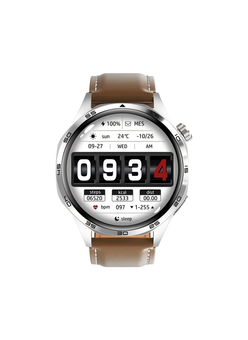 smart watch GT5  with Bluetooth calling function (answer/make calls), fitness tracking watch with sleep monitoring function, suitable for iPhone/Android, IP67 waterproof (leather brown)