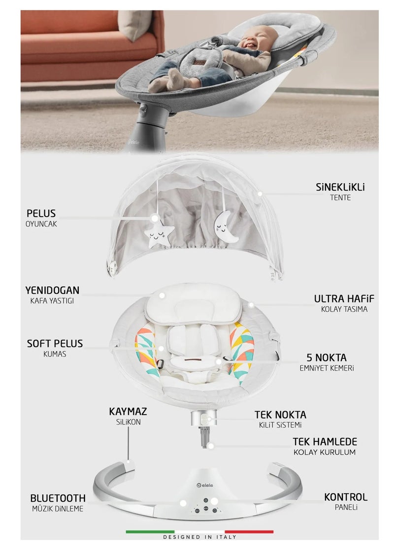 Electric Automatic Rocking Baby Seat, Light Grey-White