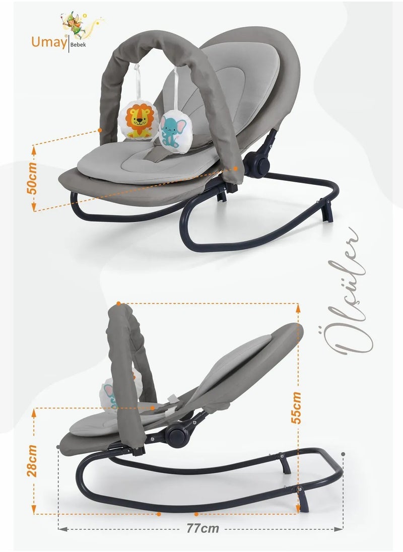 Baby Rocker, Adjustable, Swinging, Lockable, Toy-Equipped, Baby Bouncer Seat, Baby Cradle