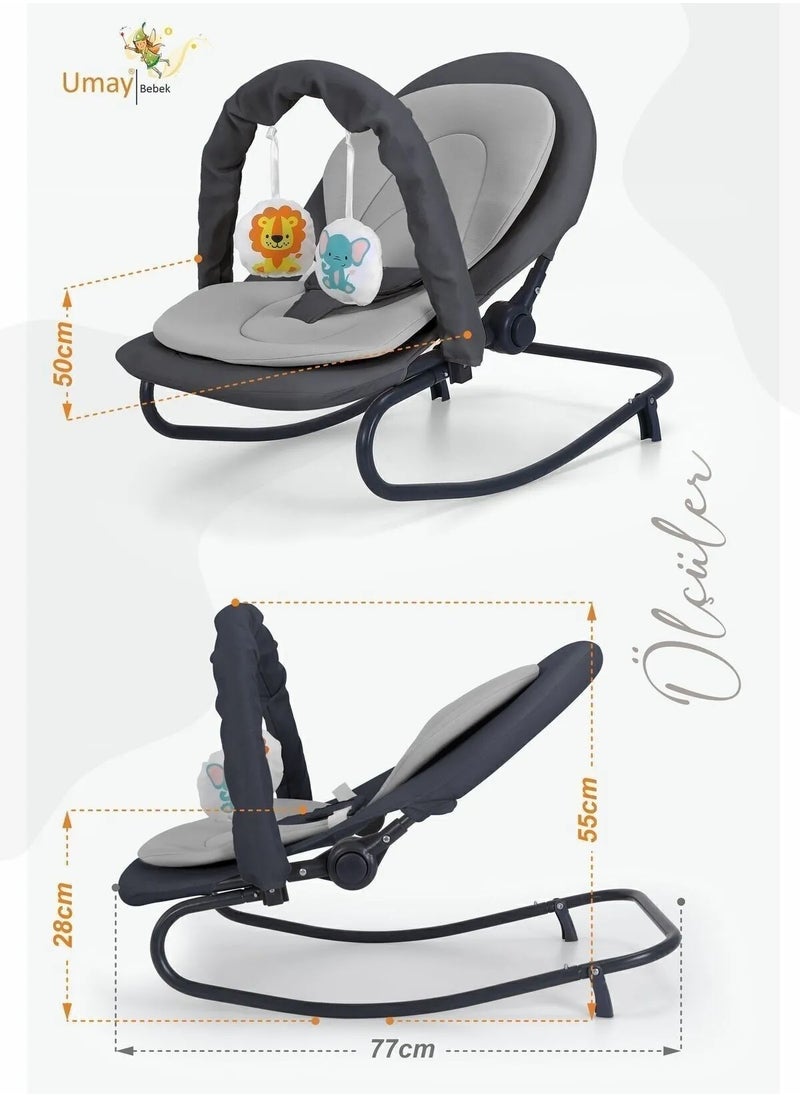 Baby Rocker, Adjustable, Swinging, Lockable, Toy-Equipped, Baby Bouncer Seat, Baby Cradle