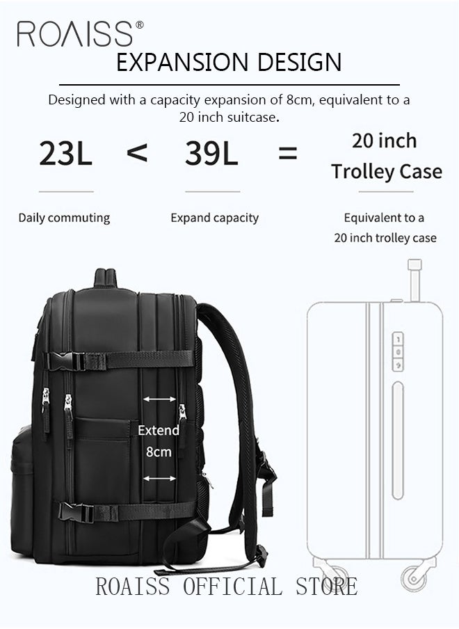 High Capacity Business Travel Backpack Expandable Luggage Bag for Short Trips Dry and Wet Separation Scientific Storage Business Computer Bag Simple Solid Color Design with Independent Shoe Storage