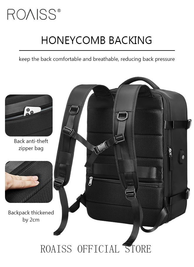 High Capacity Business Travel Backpack Expandable Luggage Bag for Short Trips Dry and Wet Separation Scientific Storage Business Computer Bag Simple Solid Color Design with Independent Shoe Storage