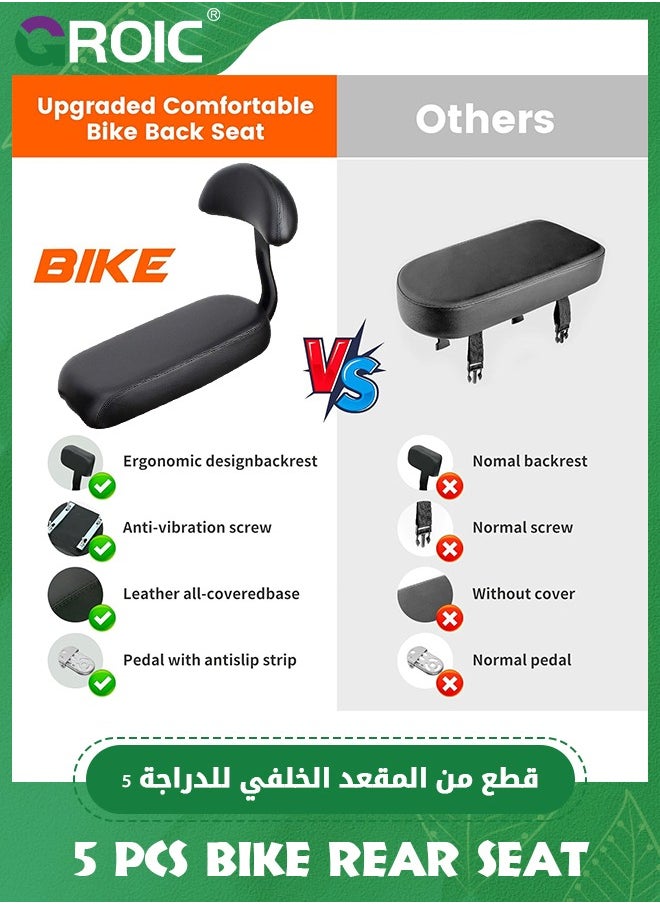 Bicycle Rear Seat Set - Rear Seat Cushion, Armrest, Footrest, and Bell, Bike Back Seat, Kid Carrier Seat Back Rear Seat Handrail Rear Feet Pedals Child Safety Bike Seat Cushion Backrest - Black