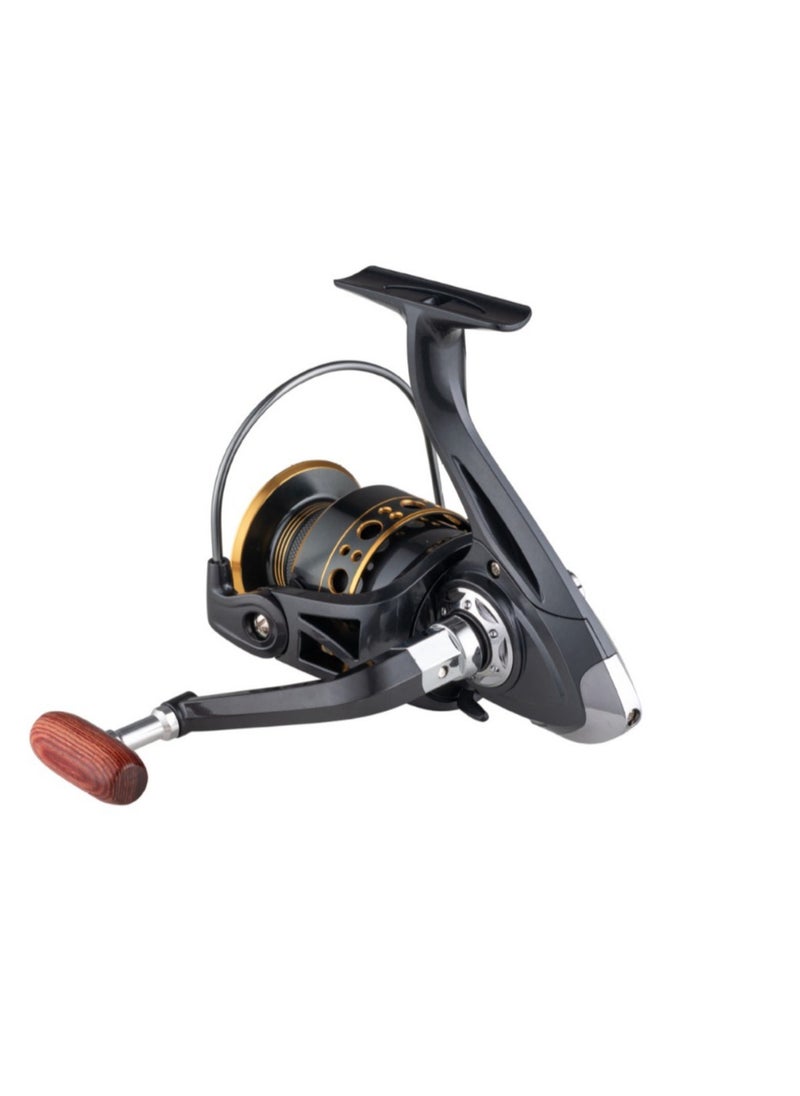 Smooth Spinning Fishing Reel with Wooden Grip, High-Density Metal Wire Cup, and Stainless Steel Rack and Brass Spindle Suitable for Saltwater and Freshwater