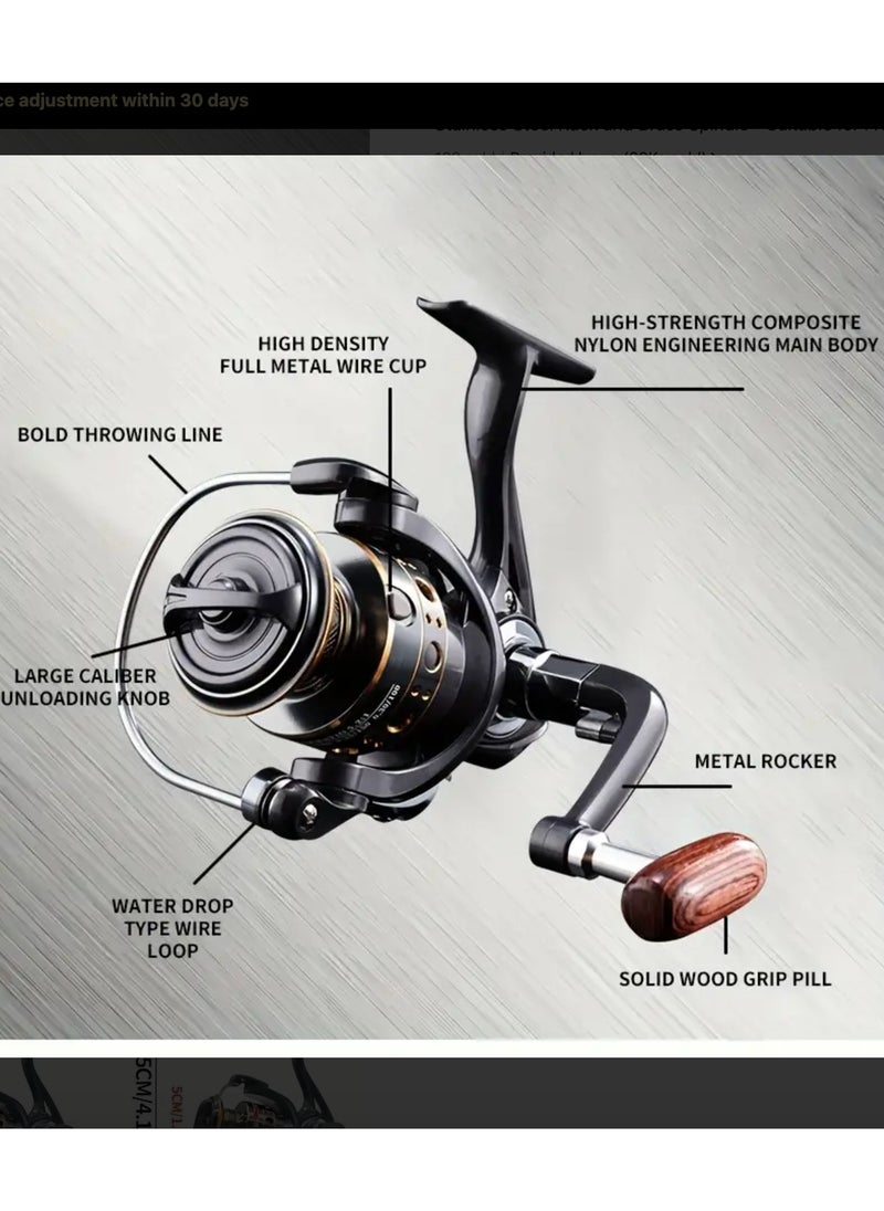 Smooth Spinning Fishing Reel with Wooden Grip, High-Density Metal Wire Cup, and Stainless Steel Rack and Brass Spindle Suitable for Saltwater and Freshwater